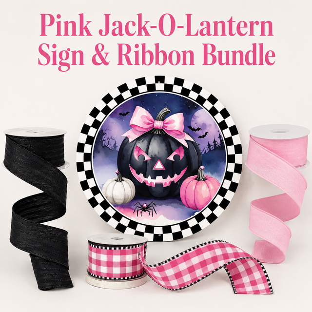 Pink Jack-O-Lantern Sign Ribbon Bundle Wreath Kit-HB104 TCTCrafts
