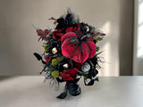 Spooky Glam Halloween Arrangement - Elegant Black Candlestick with Burgundy Foam Pumpkin and Halloween Florals-TCT1674 TCT Crafts