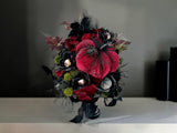 Spooky Glam Halloween Arrangement - Elegant Black Candlestick with Burgundy Foam Pumpkin and Halloween Florals-TCT1674 TCT Crafts