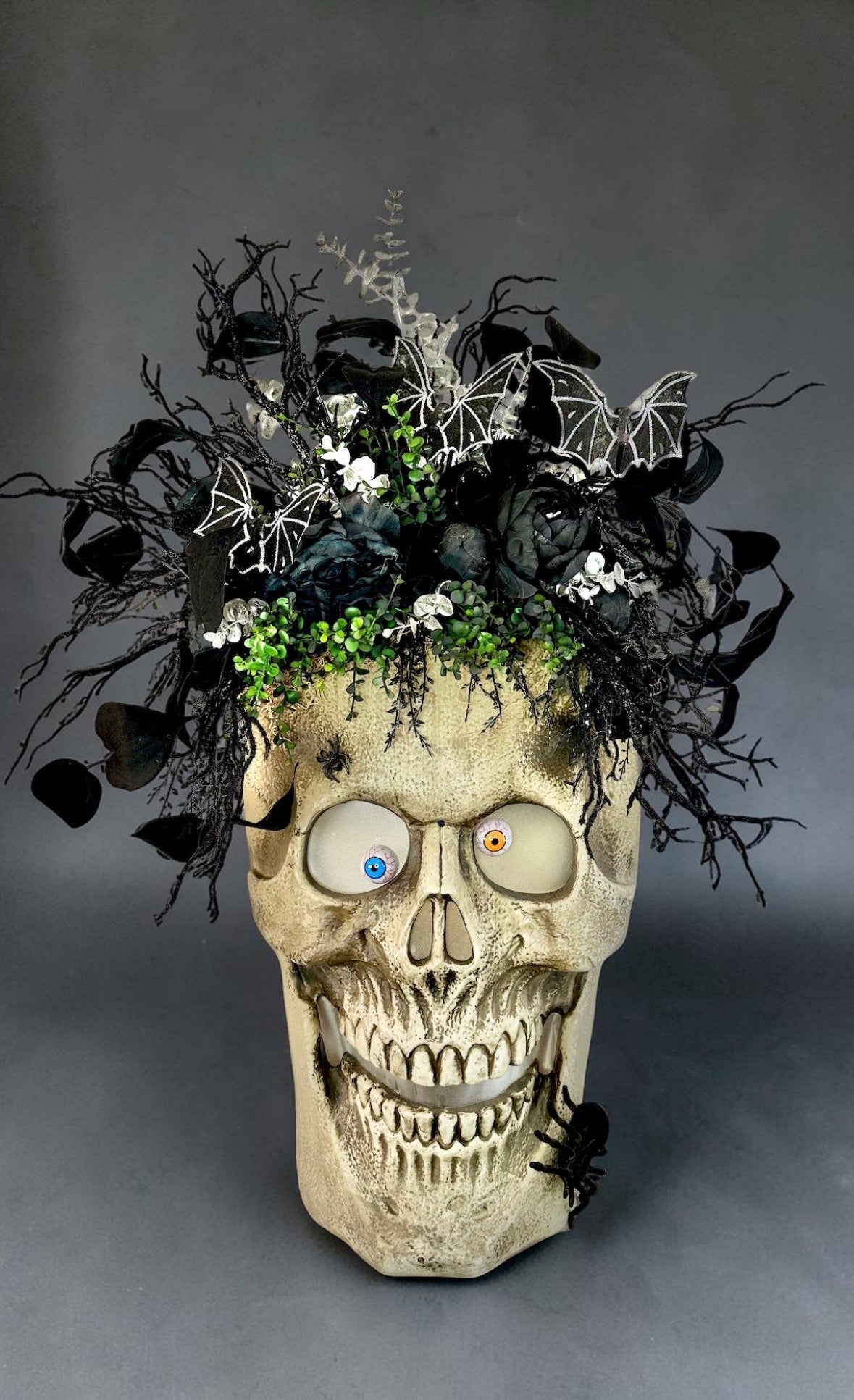 Animated Halloween Skull Porch Decor with Lights Sound and Gothic Florals TCT Crafts