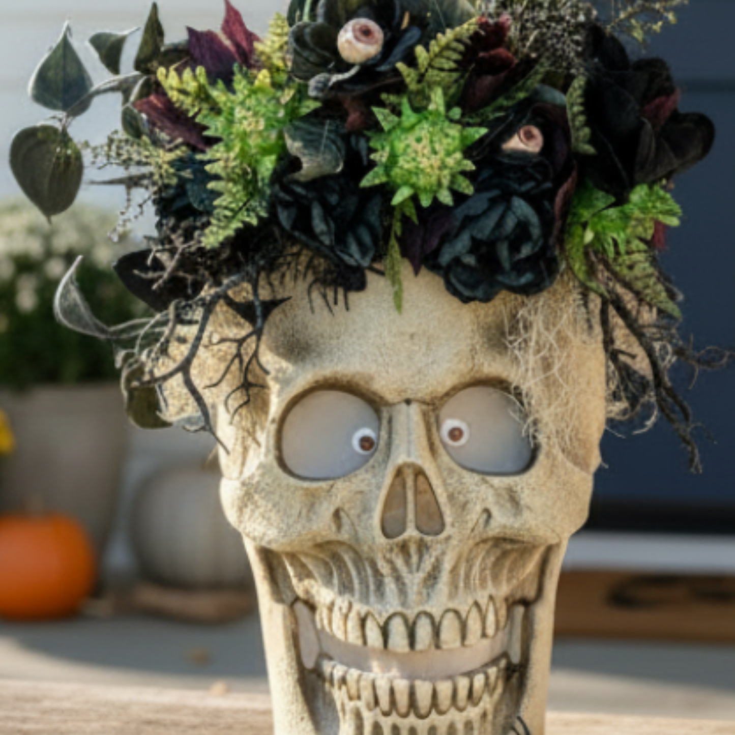 Animated 36x24" Skull Porch Decor | Motion-Sensor Lights and Music | Black Roses & Velvet Vines | Spooky Halloween Accent-TCT1678 TCT Crafts