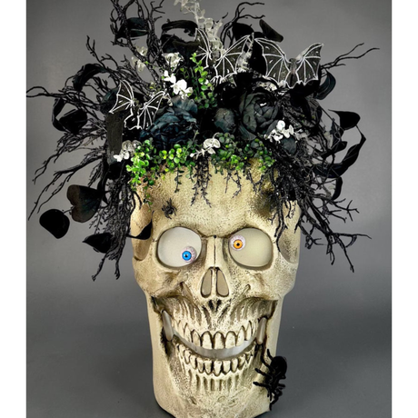 Animated Halloween Skull Porch Decor with Lights Sound and Gothic Florals TCT Crafts