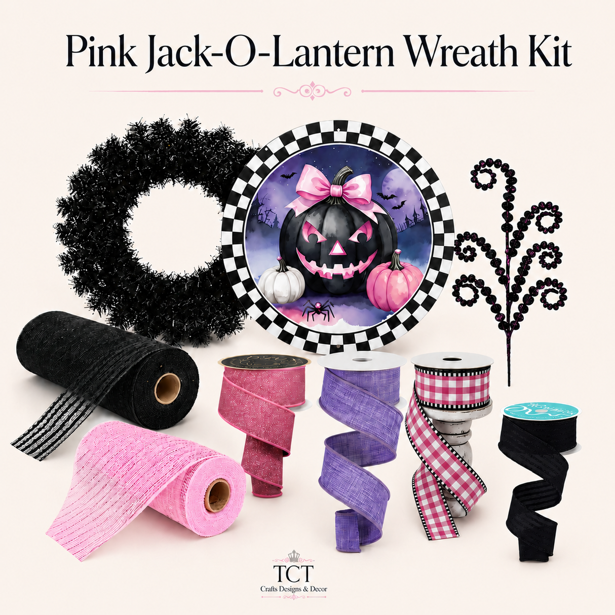 Pink Jack-O-Lantern Mesh Wreath Kit-HB109 TCTCrafts