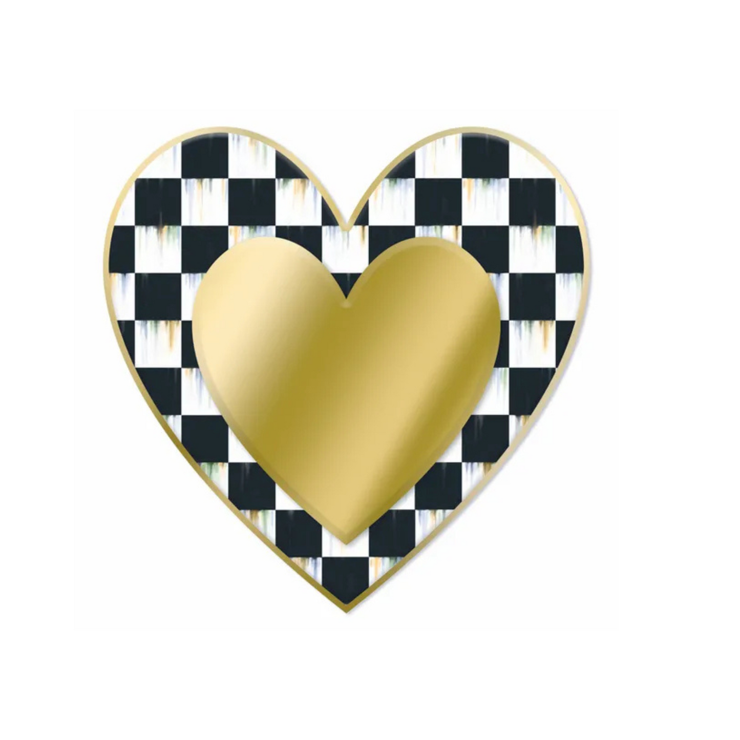 Gold Black White Checkered Metal Heart Sign – 12" Embossed Wall Decor Craig Bachman
