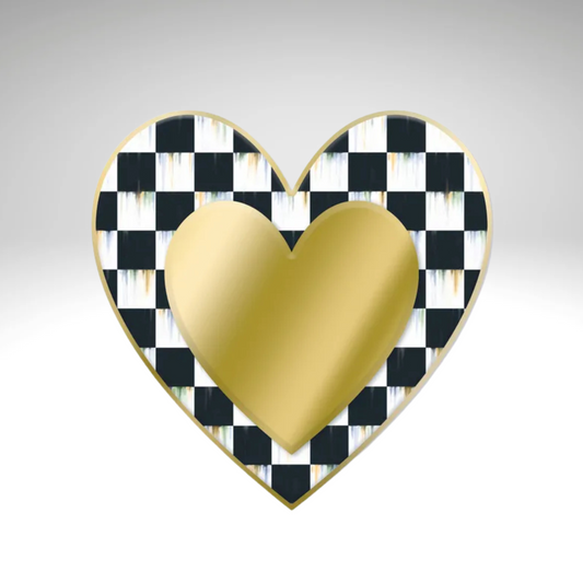 Gold Black White Checkered Metal Heart Sign – 12" Embossed Wall Decor Craig Bachman