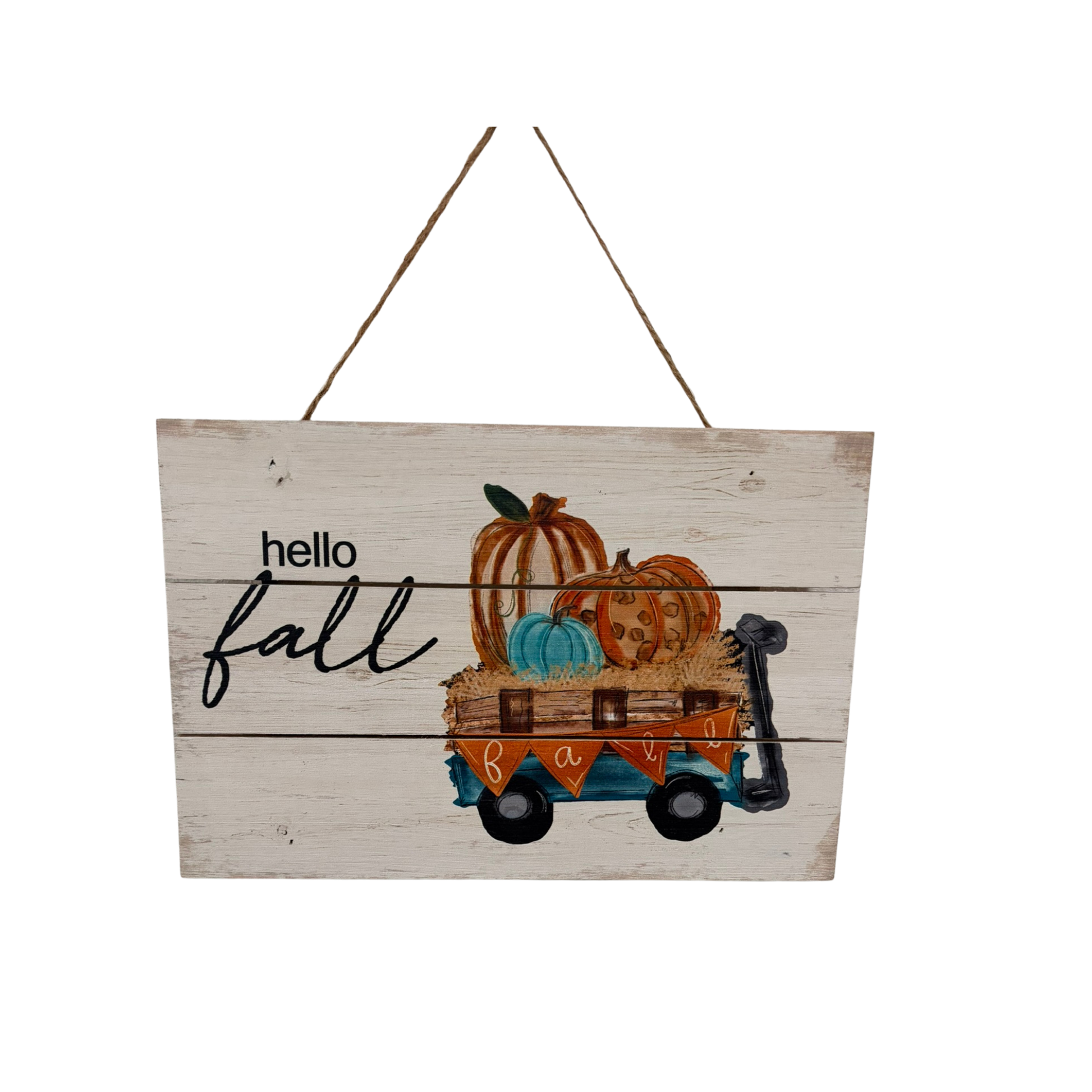 Hello Fall Wagon Pumpkin Sign 12x8 Rustic Farmhouse Autumn Decor-CM2087 Sims Pottery