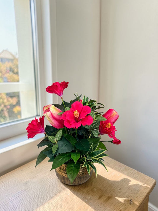 Summer Hibiscus Floral Arrangement Tropical Silk Flower Centerpiece TCT Crafts