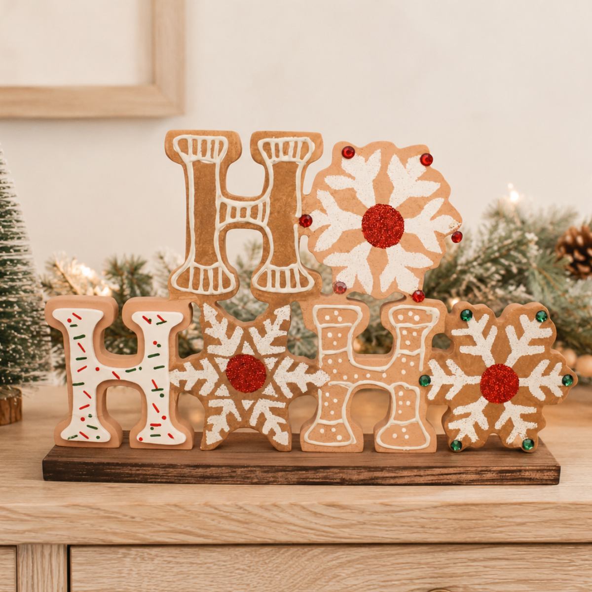 Ho Ho Ho Cookie Cutout Christmas Sign — 11.5 Inch Gingerbread Holiday Shelf Decor-M2462 Transpac