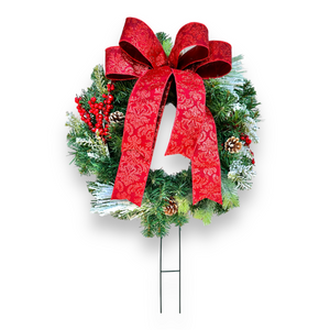 18-Inch Christmas Memorial Grave Wreath with Stake - Outdoor Remembrance Tribute-TCT1672