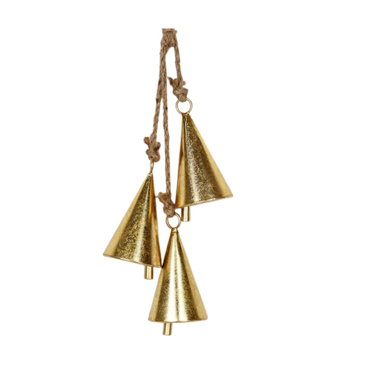 Shiny Gold Agogo Bell Cluster – 16" Rustic Christmas Hanging Bells with Jute Rope Impressive Enterprises, Inc.
