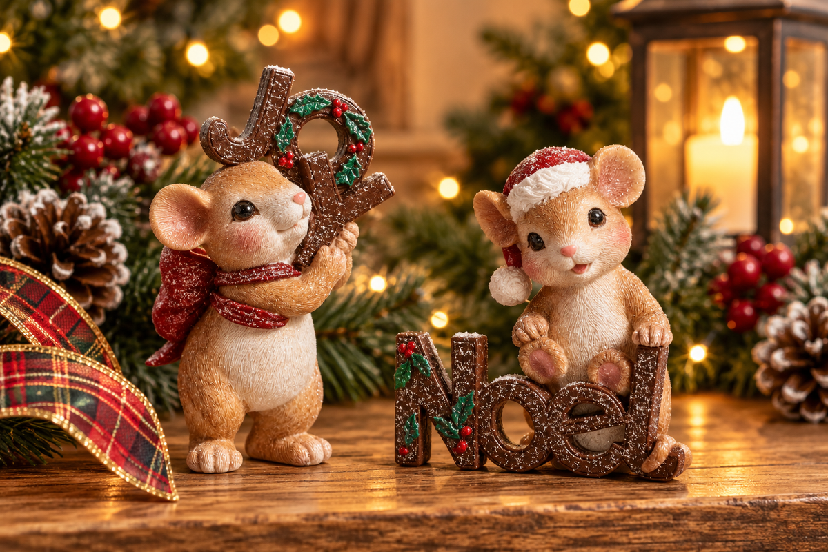 RAZ Imports Chocolate Cheer Mouse Figurine Set of 2-4630522 RAZ Imports