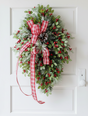 31" Grand Holiday Teardrop Swag – Flocked Pine, Holly & Plaid Ribbon TCT Crafts
