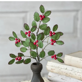 Holly Pick with Red Berries | Glittered Christmas Greenery Stem | 14" Holiday Pick-XND2002 Lancaster & Vintage