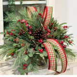 Traditional Holly Pine Christmas Arrangement in Gold Compote TCT Crafts