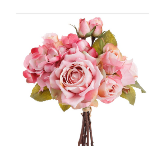 13.5" Pink Hydrangea Rose Bouquet – Artificial Wedding & Home Decor Flowers Allstate Floral