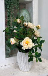 Artificial Cream Rose Arrangement in Cement Planter TCT Crafts
