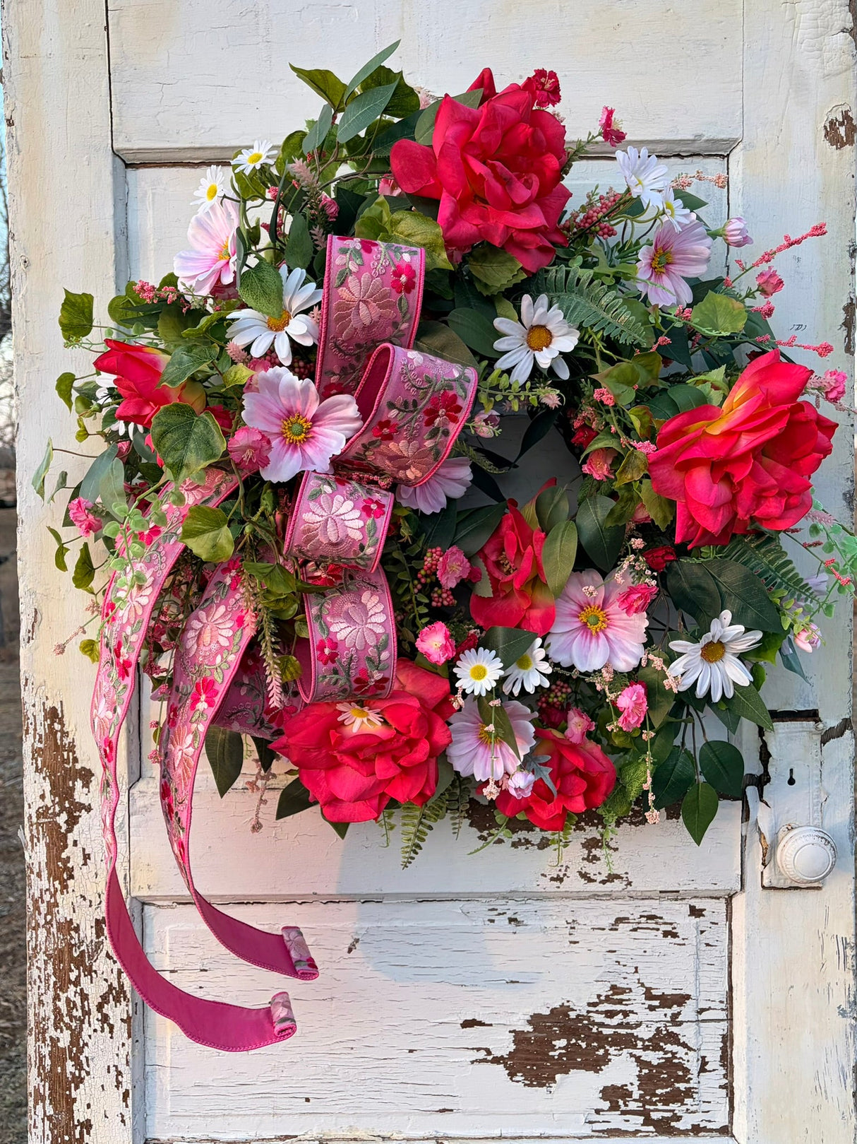 Spring Wildflower Grapevine Wreath with Pink Roses | Front Door Wreath TCT Crafts