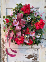 Spring Wildflower Grapevine Wreath with Pink Roses | Front Door Wreath TCT Crafts