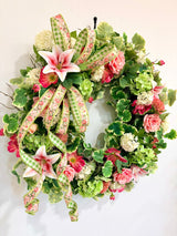 26 Inch Spring Geranium Grapevine Wreath with Roses & Hydrangeas TCT Crafts