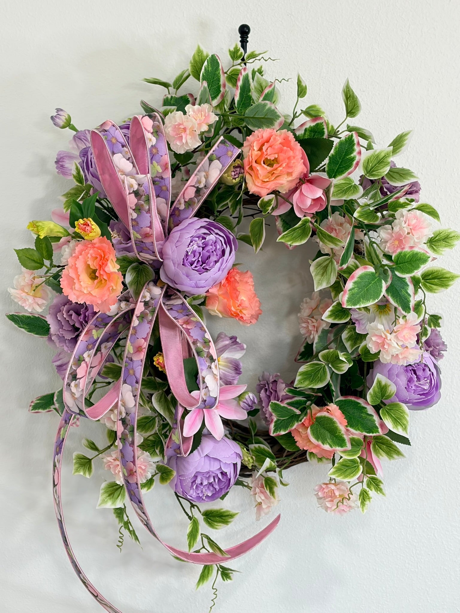 Lavender Peony Spring Grapevine Wreath with Real Touch Flowers TCT Crafts
