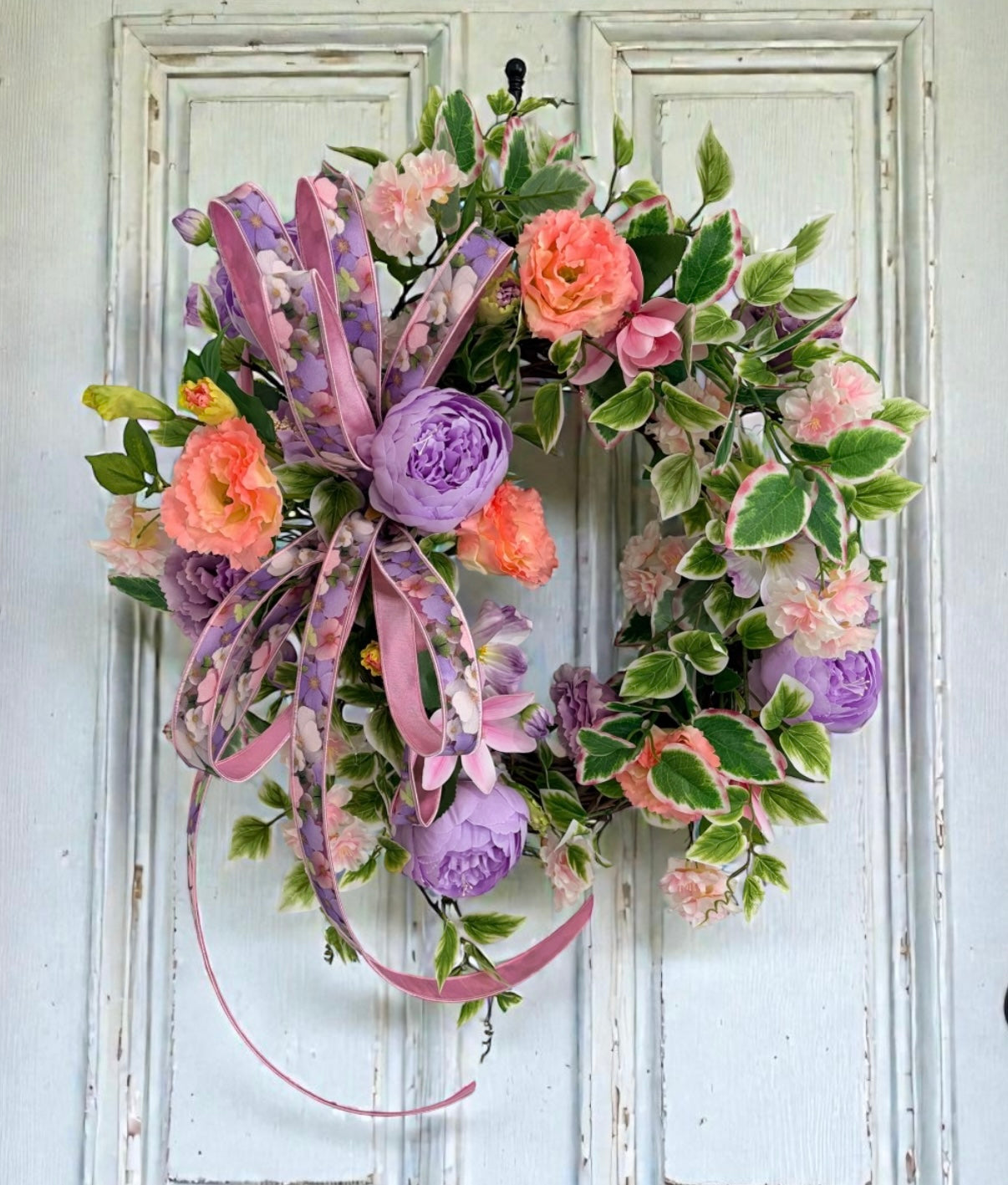Lavender Peony Spring Grapevine Wreath with Real Touch Flowers TCT Crafts