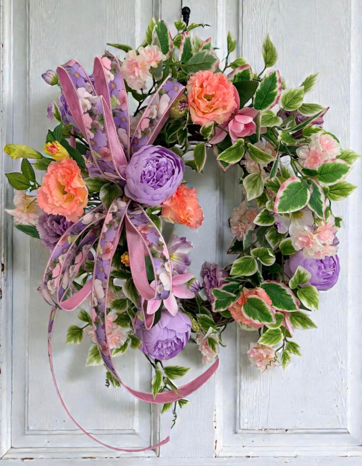 Lavender Peony Spring Grapevine Wreath with Real Touch Flowers TCT Crafts
