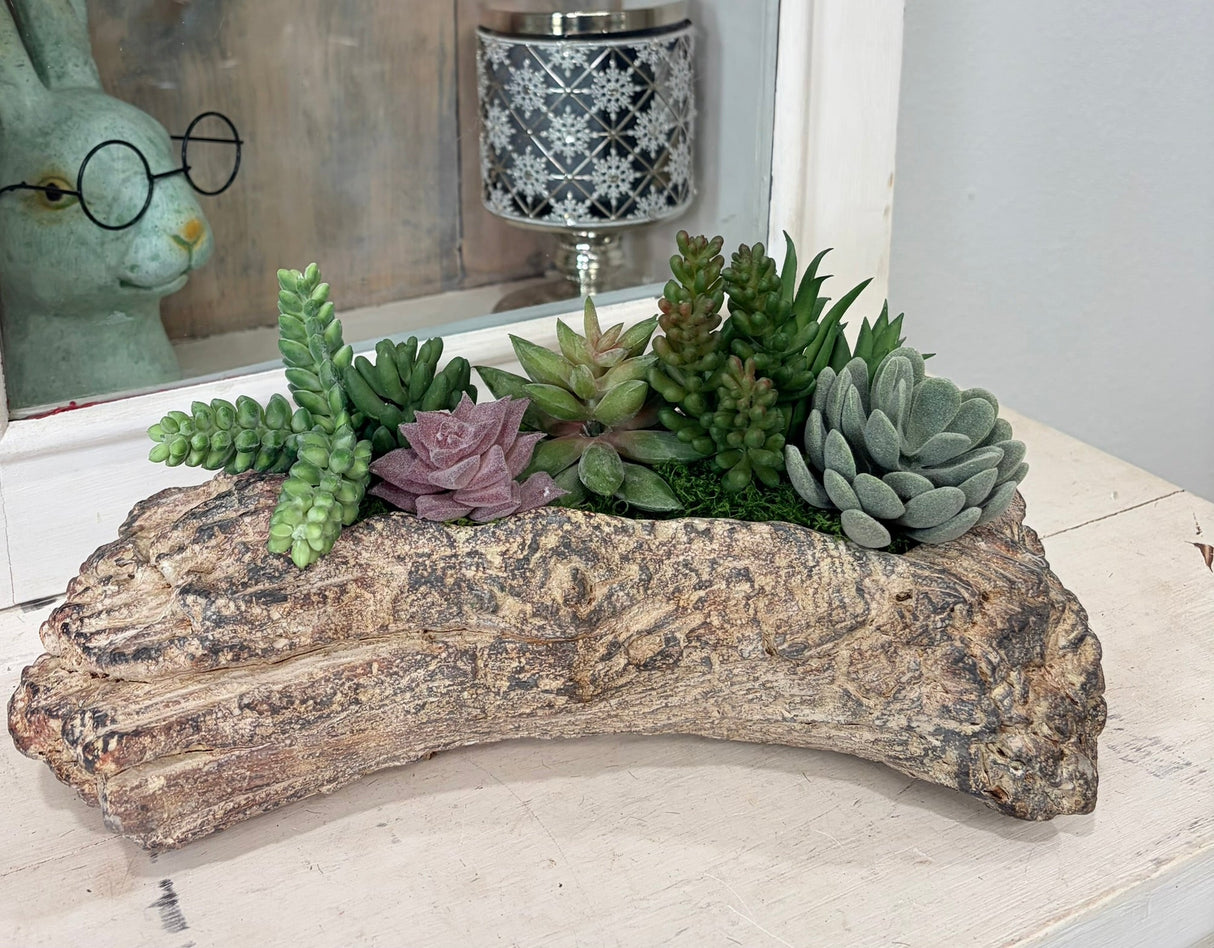 Faux Succulent Driftwood Planter | Rustic Cement Centerpiece Decor TCT Crafts