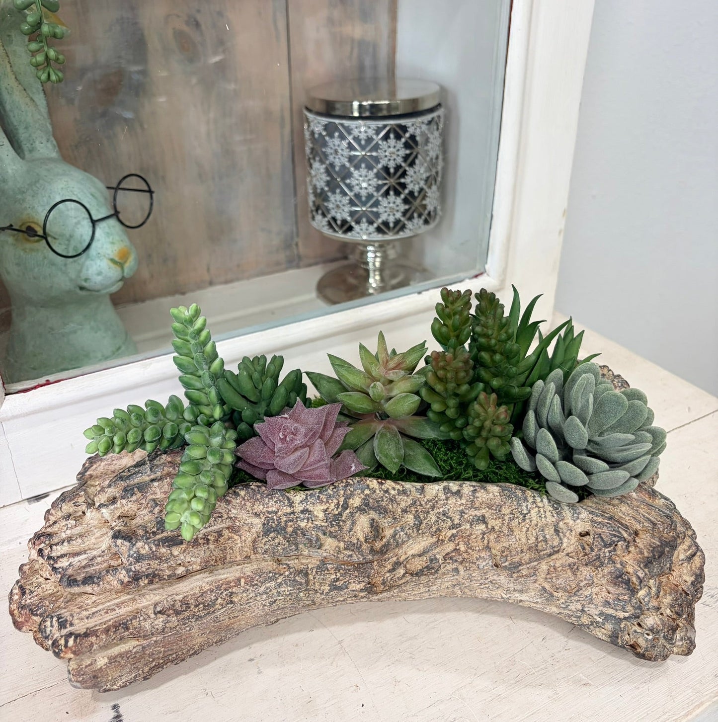Faux Succulent Driftwood Planter | Rustic Cement Centerpiece Decor TCT Crafts