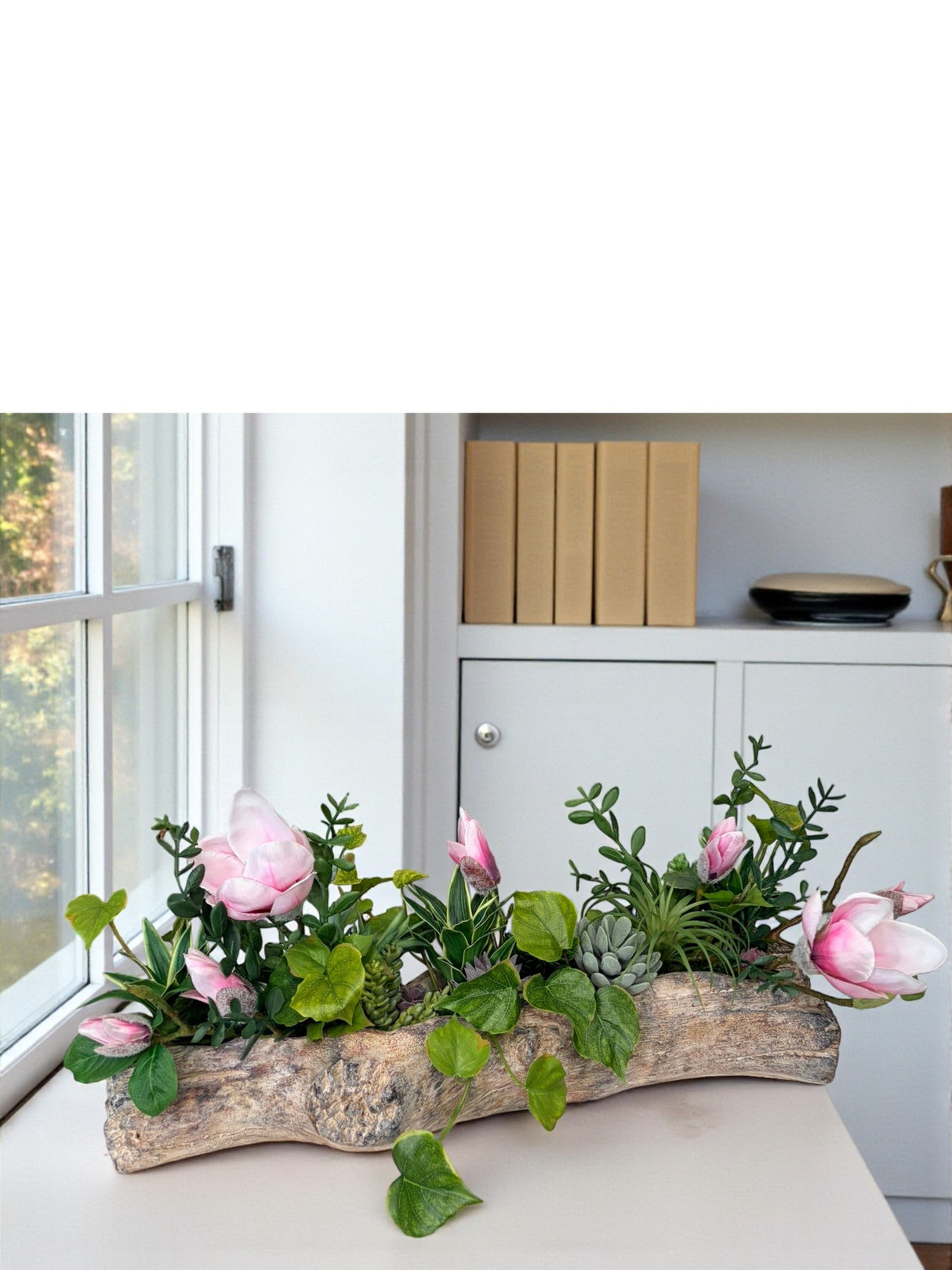 Pink Magnolia Centerpiece Driftwood Planters Spring Table Decor TCT Crafts