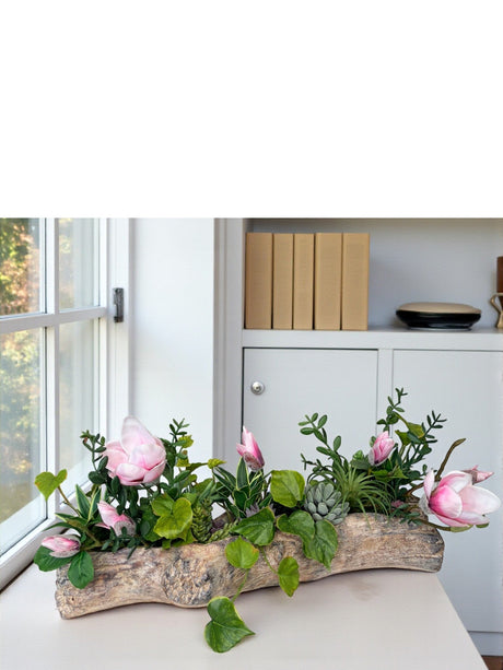 Pink Magnolia Centerpiece Driftwood Planters Spring Table Decor TCT Crafts