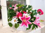 Spring Lily & Daisy Arrangement in Cement Planter TCT Crafts