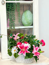 Spring Lily & Daisy Arrangement in Cement Planter TCT Crafts
