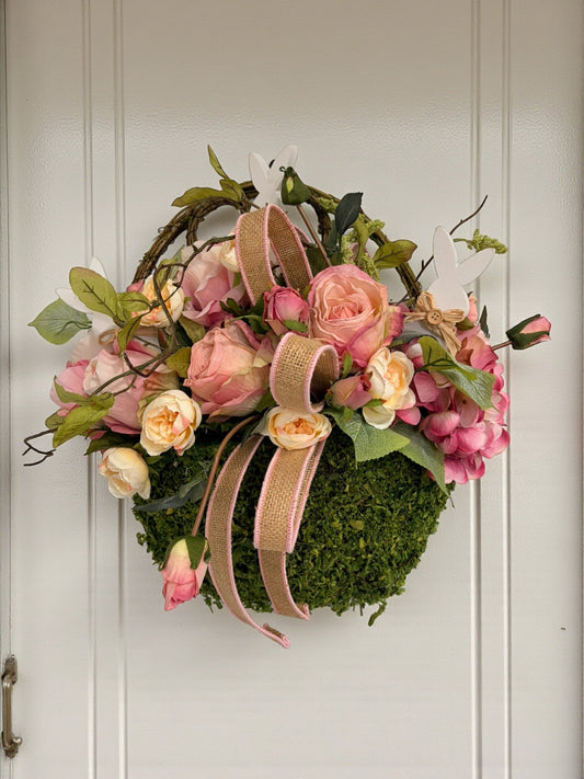Spring Easter Wall Basket | Pink Floral Moss Door Decor TCTCrafts