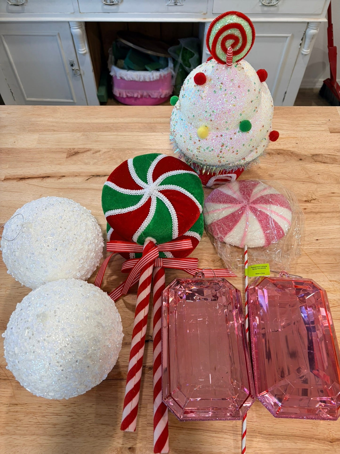 Candy Christmas Destash Box | Peppermint Ornaments & Picks Bundle TCT Crafts