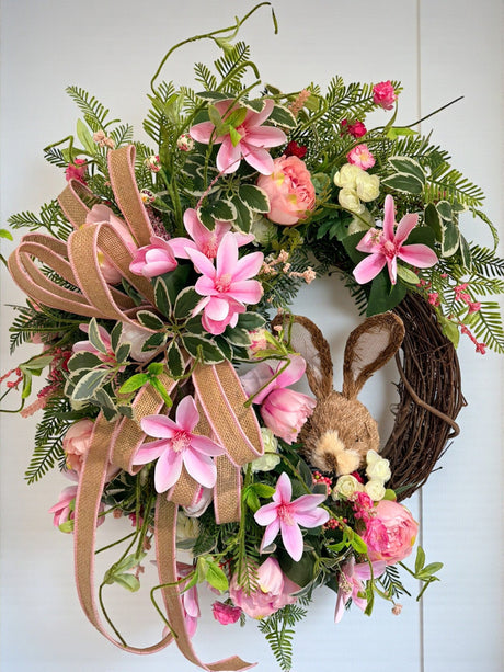 Spring Bunny Grapevine Wreath with Pink Magnolias & Peonies TCT Crafts