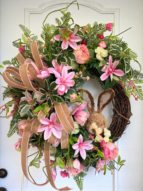 Spring Bunny Grapevine Wreath with Pink Magnolias & Peonies TCT Crafts