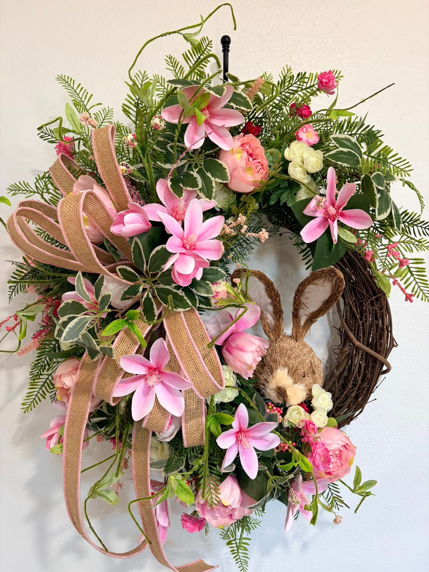 Spring Bunny Grapevine Wreath with Pink Magnolias & Peonies TCT Crafts