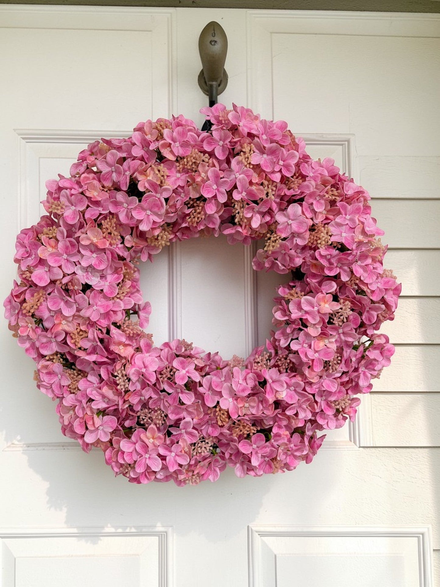 Real Touch Hydrangea Wreath Pink Spring Front Door Wreath TCT Crafts