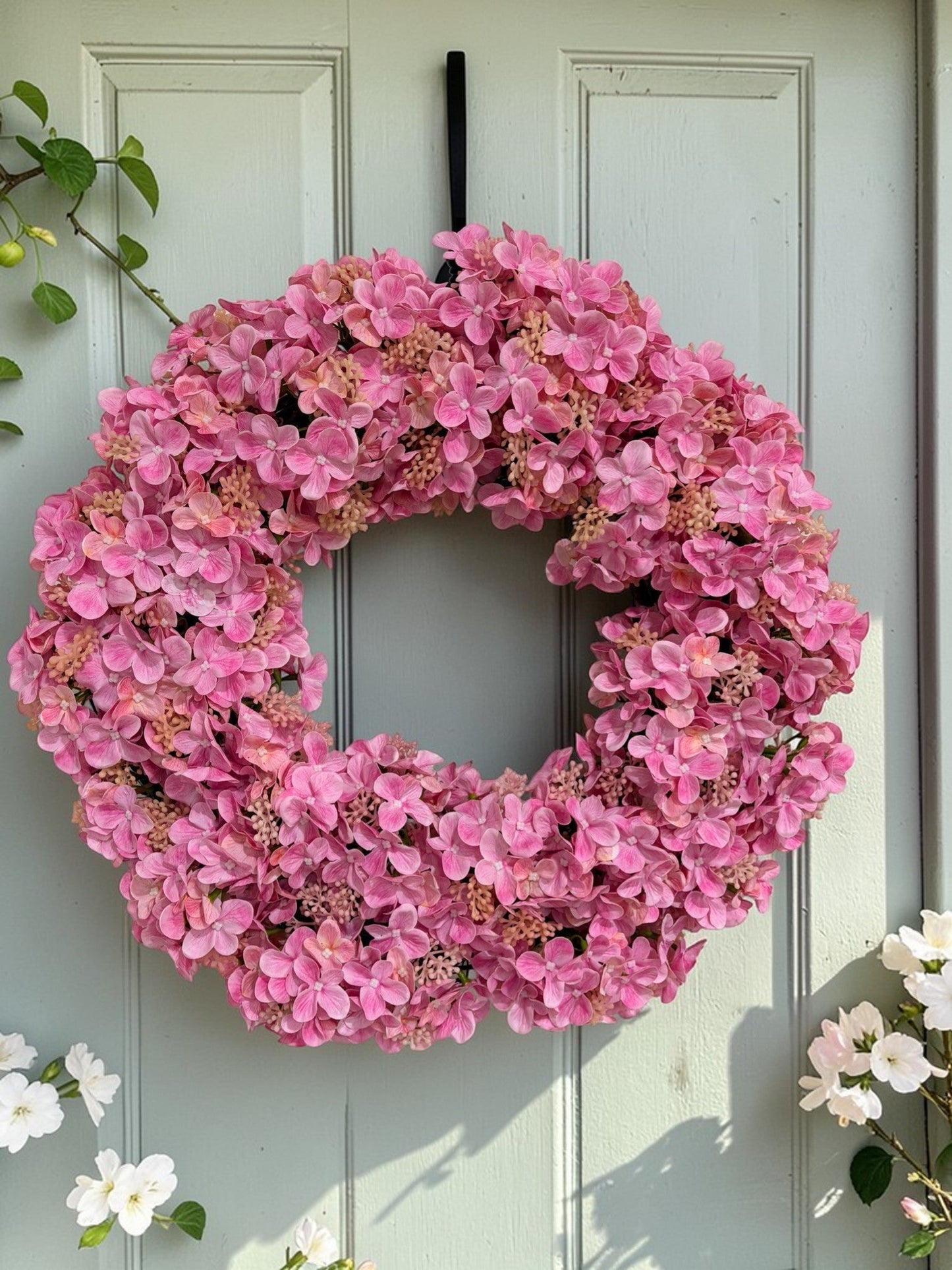 Real Touch Hydrangea Wreath Pink Spring Front Door Wreath TCT Crafts