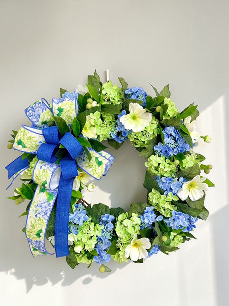 Blue Hydrangea Wreath Spring Front Door Floral Wreath TCT Crafts