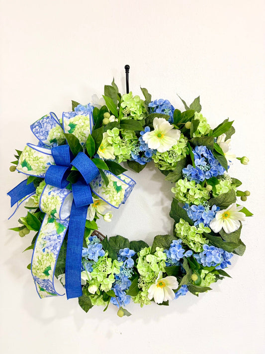 Blue Hydrangea Wreath Spring Front Door Floral Wreath TCT Crafts