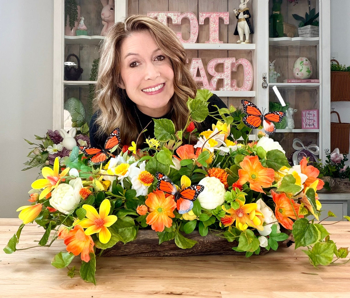 Spring Butterfly Dough Bowl Centerpiece Summer Floral Arrangement TCT Crafts