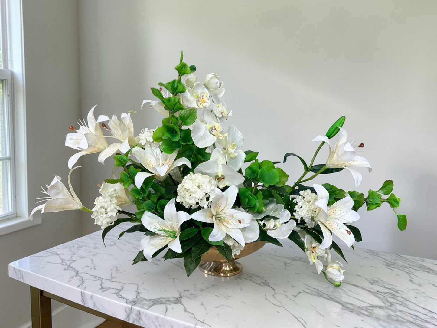 White Orchid Lily Centerpiece Elegant Floral Arrangement TCT Crafts