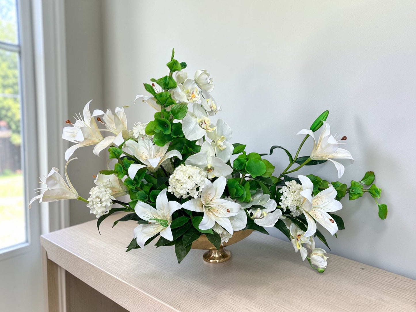White Orchid Lily Centerpiece Elegant Floral Arrangement TCT Crafts