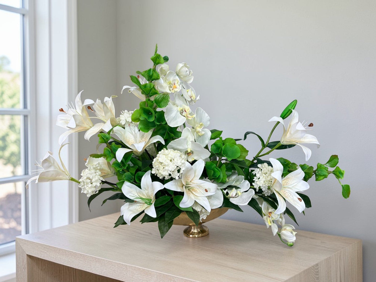 White Orchid Lily Centerpiece Elegant Floral Arrangement TCT Crafts