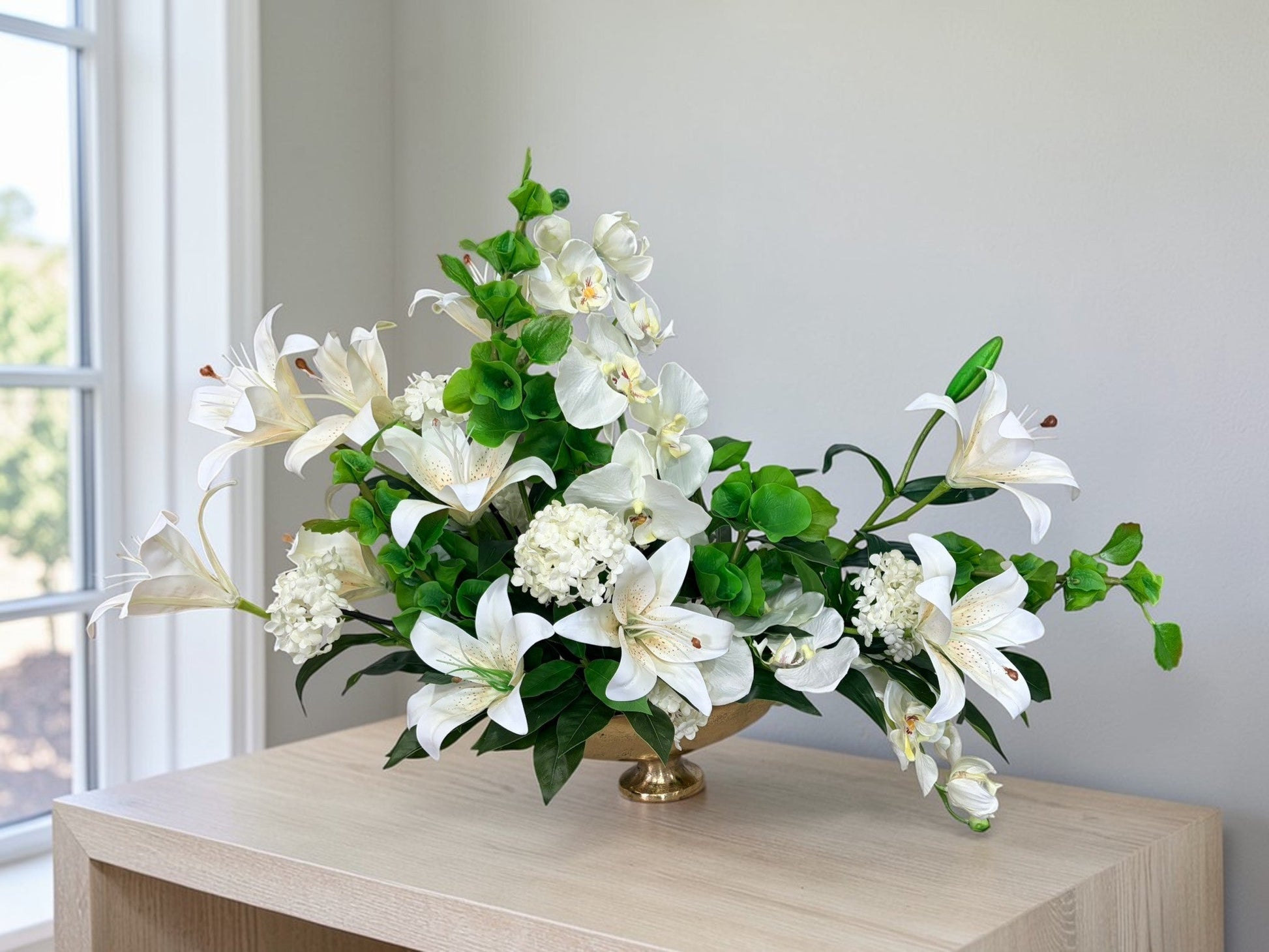 White Orchid Lily Centerpiece Elegant Floral Arrangement TCT Crafts