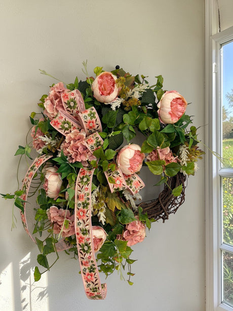 Pink Peony Hydrangea Spring Wreath Cottage Garden Door Decor TCT Crafts