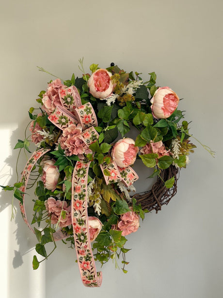 Pink Peony Hydrangea Spring Wreath Cottage Garden Door Decor TCT Crafts