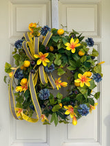 Summer Lemon Blueberry Wreath Yellow Magnolia Front Door Decor TCT Crafts