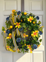 Summer Lemon Blueberry Wreath Yellow Magnolia Front Door Decor TCT Crafts